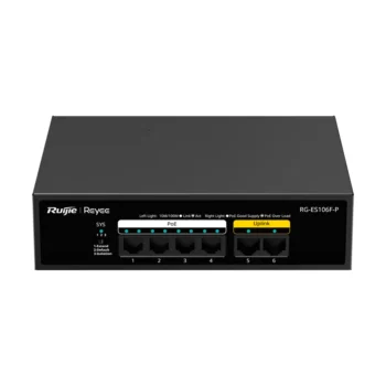 SWITCH PoE+ REYEE RG-ES106F-P 4P DOWNLINK + 2P UPLINK 54W GIGABIT